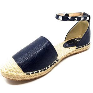 Woven Open Side Ankle Strap Espadrille E-2821 Navy